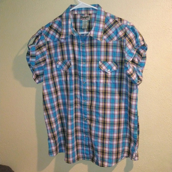 Rancher by Wrangler pearl Snap button up shirt short sleeve Western Plaid XXL - Picture 1 of 6